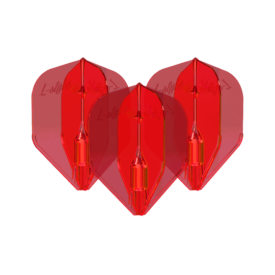Plumas L-Style Fantom L3EZ Rojas Das Bild zeigt drei rote L-Style Fantom L3EZ Flights. Diese Flights werden als Zubehör für Dartpfeile verwendet.