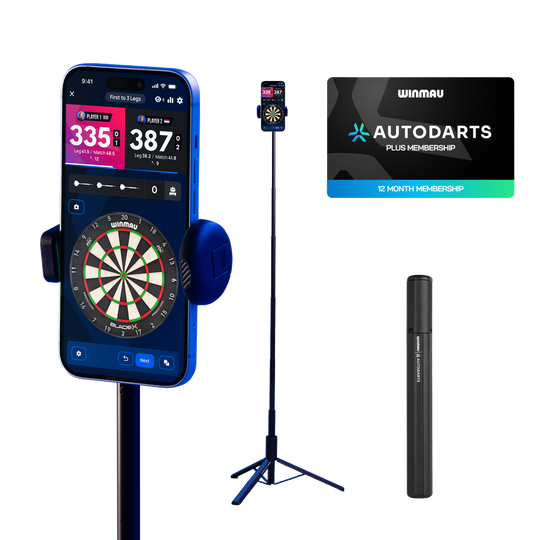 Soporte para dispositivo Winmau Autodarts y paquete de membresía de 12 meses Das Foto zeigt das Winmau Device Stand & 12 Monate Membership Bundle. Das Bundle enthält einen Gerätehalter und eine Jahresmitgliedschaft.