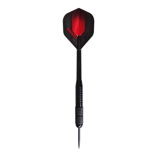 Zu sehen sind die Karella Black Brass Steeldarts mit 21g. Das Produkt besteht aus Messing und ist in Schwarz gehalten.