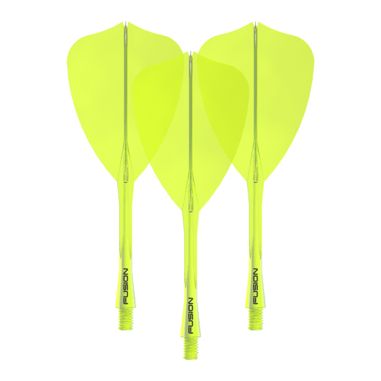 Sistema de eje de vuelo Winmau Fusion Arrow amarillo neón Das Bild zeigt das Winmau Fusion Flight Shaft System Arrow Set in Neongelb mit einer Länge von 34 mm. Es handelt sich um ein Set für Dartpfeile.