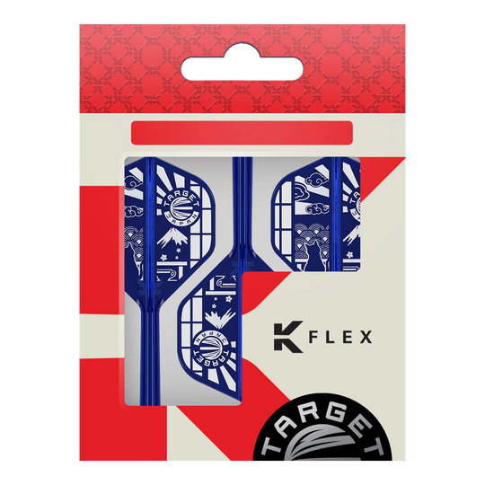 Hier sind die Target Japan K-Flex Blue Limited No2 Standard Flights abgebildet. Die Flights haben eine typische Standardform und sind blau.