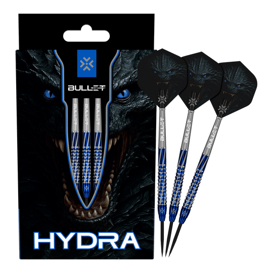 Diese Abbildung präsentiert die Bullet Hydra Steeldarts. Das Produkt ist für ambitionierte Dartspieler geeignet.