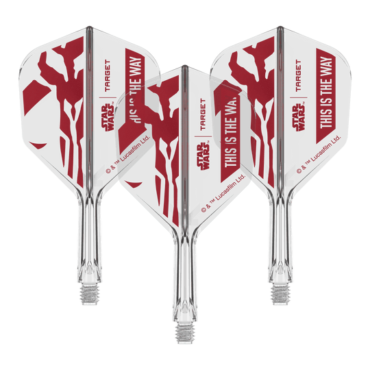 Set Target Star Wars K-Flex Mandalorian No6 Vuelos Dieses Motiv zeigt den Schriftzug 'This Is The Way' aus Star Wars auf einem Dart-Flügel. Der No6 Flight ist 19 mm groß und eignet sich für Darts.