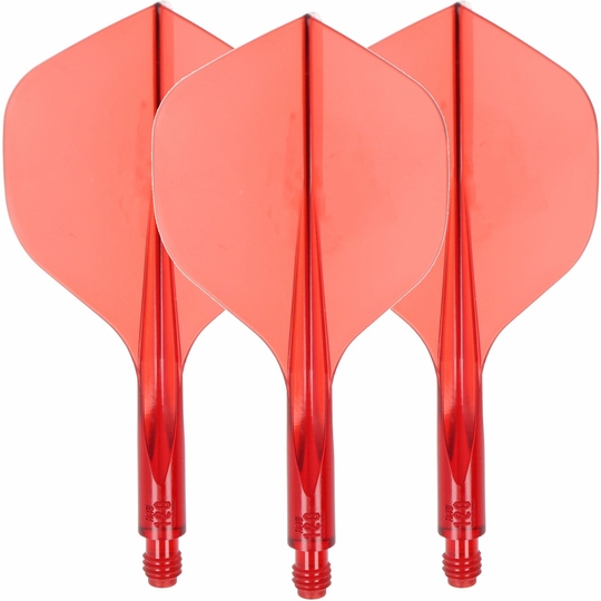 Condor Axe 120 Flight-System Clear Red - Standard Das Bild zeigt drei rote Dart-Flights mit integriertem Schaft. Sie sind durchsichtig und haben die Standardform des Condor Axe 120 Flight-Systems.