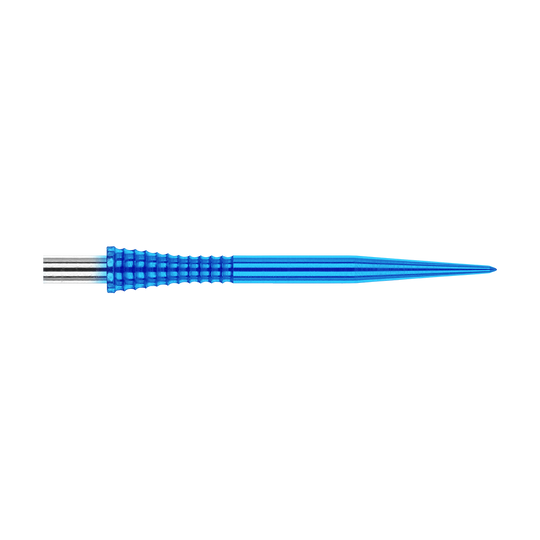 Puntas de dardos de acero Red Dragon Raptor Gripped Blue 30mm Das Bild zeigt eine blaue Dartspitze mit griffiger Struktur aus Metall. Es handelt sich um das Produkt "Red Dragon Raptor Gripped Blue Steeldartspitzen 30mm".