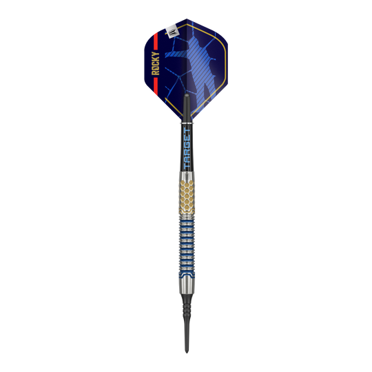 Dardos blandos Target Josh Rock GEN1 - 20 g Das Bild zeigt einen Target Josh Rock GEN1 Softdart mit einem Gewicht von 20g. Der Dartpfeil hat ein modernes Design mit blauen und goldenen Akzenten.