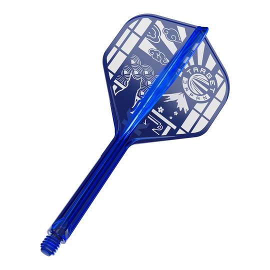 Hier ist ein Target Japan K-Flex Blue Limited No2 Flights 33mm zu sehen. Die Abbildung zeigt die blaue Variante dieses Dartflights.