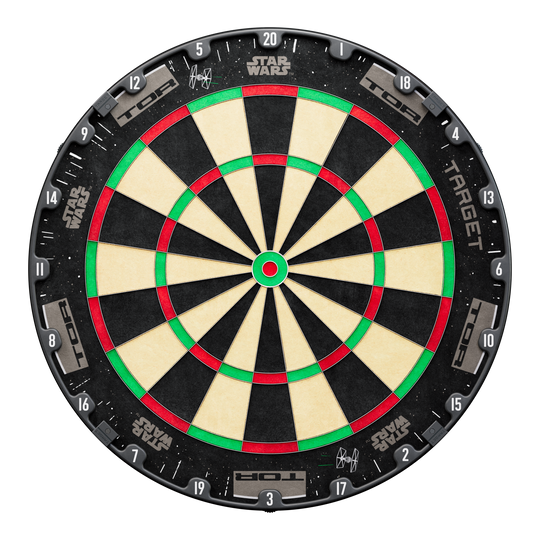Paquete de dardos Target Star Wars Millennium Falcon TOR Hier sieht man das Target Star Wars Millennium Falcon Surround Board Bundle. Das Set kombiniert Star Wars Motiv mit praktischen Dart-Zubehör.