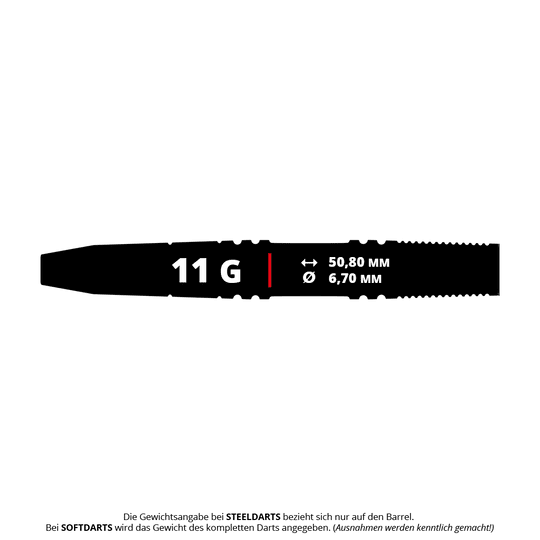 Dardos de acero GOAT Athlete de latón rojo - 11 g Das Bild zeigt den GOAT Athlete Red Brass Steeldart mit einem Gewicht von 11 Gramm. Die Länge beträgt 50,80 mm und der Durchmesser 6,70 mm.