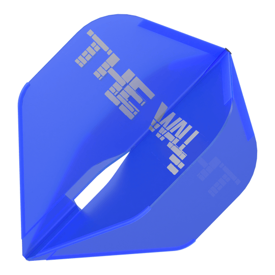 Dies ist ein blauer Dartflight des Modells "L-Style Martin Schindler Blau L1PRO". Auf dem Flight steht in weißen Blockbuchstaben "THE WALL".