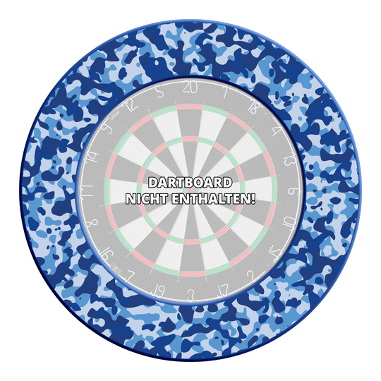 Marco de diana McDart Camo Das Foto zeigt das DBS-CAMO6 McDart Camo Dartboard Surround in Marine-Blau. Es dient als schützende Umrandung für Dartboards.