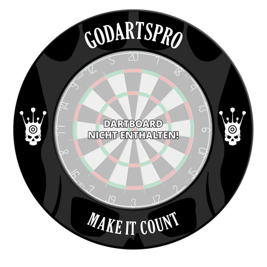 Borde para diana Go Darts Pro Das Bild zeigt ein schwarzes Dartboard Surround. Es wird das Produkt aus einer anderen Ansicht präsentiert.