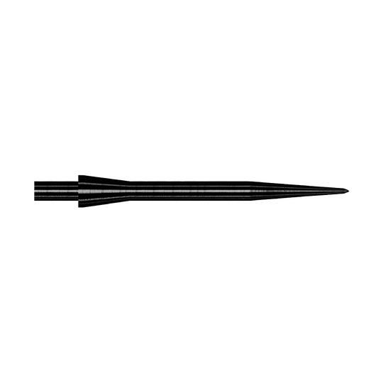 Puntas de dardos Winmau Velocity Black de acero - 30 mm Das Bild zeigt eine schwarze Steeldartspitze des Modells Winmau Velocity mit einer Länge von 30 mm. Die Spitze ist schmal, gerade und aus Metall gefertigt.