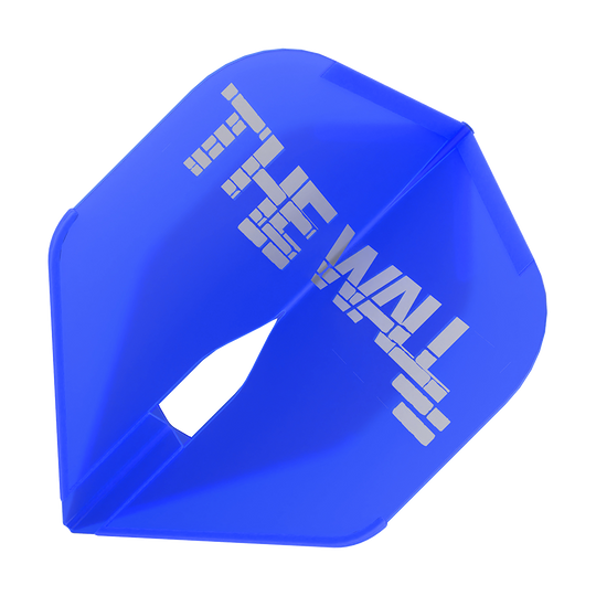 Vuelos Martin Schindler Blue L1PRO estilo L Das Bild zeigt ein blaues Dartflight mit der Aufschrift "THE WALL". Es handelt sich um das Modell "L-Style Martin Schindler Blau L1PRO Flights".