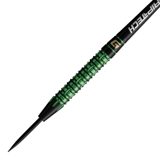 Dardos de acero de tungsteno verde GOAT Athlete Zu sehen sind die GOAT Athlete Green Tungsten Steeldarts. Das Foto präsentiert die Darts aus einer anderen Perspektive.