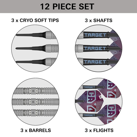 Dardos blandos Target Cryo 12 Dieses Bild stellt die Target Cryo 12 Softdarts dar. Diese Softdarts bieten optimale Kontrolle für ambitionierte Spieler.