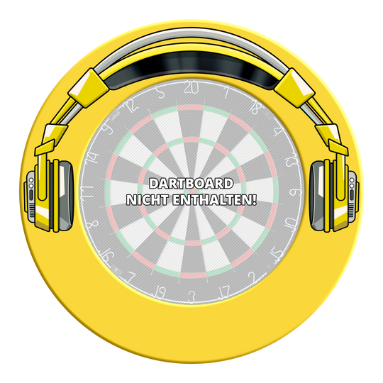 Sonido envolvente de diana estéreo McDart Das Bild stellt ein Dartboard-Surround in Gelb mit schwarzem Rand dar. Es wird das Modell 'MSF-J6_McDart_Stereo_Dartboard_Surround_Gelb_3' präsentiert.