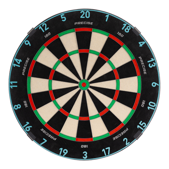 Diana de dardos de acero Endorphine de precisión 180 con anillo numerado - Azul infinito Das Precise 180 Endorphine Steeldartboard mit Nummernring in Infinity Blue ist abgebildet. Es bietet optimale Bedingungen für ein präzises Dartspiel.