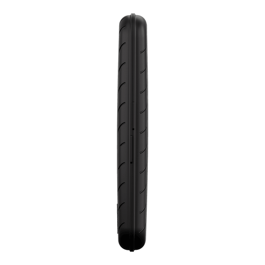 Estuche para dardos Harrows Slimcase Das Bild zeigt eine schwarze, schlanke Darttasche von der Seite. Die Oberfläche ist glatt mit leichten Rillen.