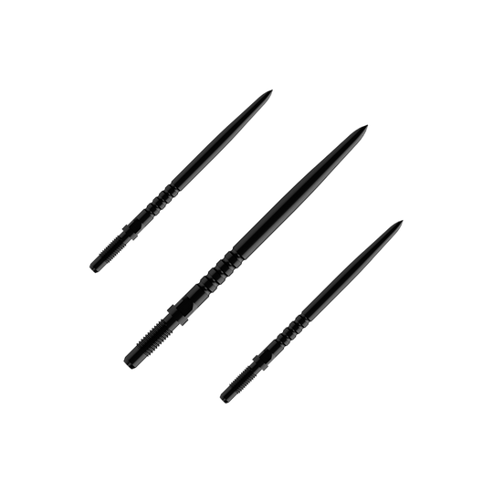 Puntas de dardo convertibles Bulls NL - Agarre anillado - Negro Das Bild zeigt eine Verpackung mit mehreren Dartspitzen. Es sind BullsNL Convertible Points mit Ringed Grip in Schwarz, 32mm im 1er Set abgebildet.