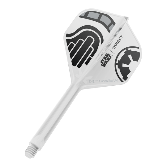 Zu sehen ist ein Dart-Flight aus der Star Wars KFlex Stormtrooper No2 Standard Serie. Der Flight ist medium-lang und misst 33 mm.