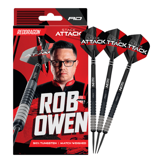 Dardos de acero Red Dragon Rob Owen Stack Attack - 22 g Red Dragon Rob Owen Stack Attack Steeldarts - 22g ist ein Set hochqualitativer Dartpfeile in 22 Gramm. Das Produkt bietet Präzision und ist für Turniere geeignet.