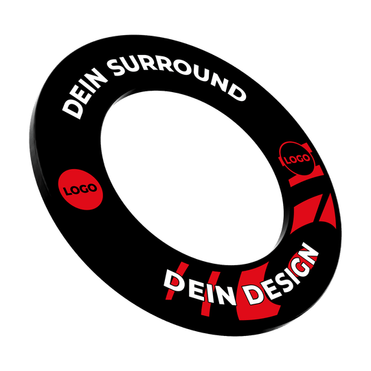 Marco de diana con tu diseño Ein Bild mit dem Namen MSF-Schwarz_Dartboard_Surround_Wunschdruck_Schwarz_1. Es zeigt vermutlich ein schwarzes Dartboard-Surround mit individuellem Druck.