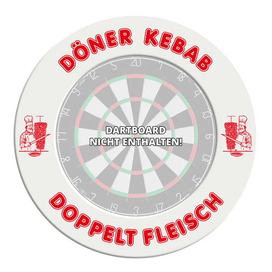 Marco para dardos McDart Döner Kebab - Con texto personalizado Das Bild zeigt das McDart Dartboard Surround Döner mit personalisierbarem Text. Es handelt sich um einen Schutzring für Dartscheiben.
