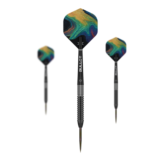 Dardos de acero Bullet Diesel Die Bullet Diesel Steeldarts sind als Set abgebildet. Das Produkt richtet sich an Dartspieler aller Erfahrungsstufen.