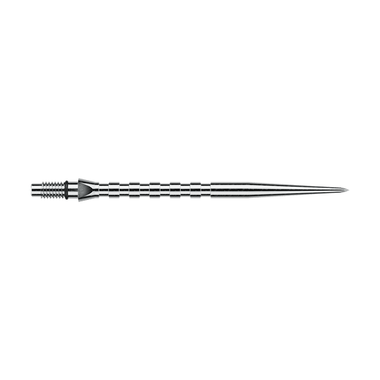 Gezeigt wird eine Winmau Switch Point Groove Steeldartspitze in silberner Ausführung mit 40mm Länge. Die Spitze ist gut zu erkennen und wirkt hochwertig verarbeitet.
