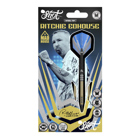 Shot a Ritchie Edhouse Madhouse dardos de acero Abgebildet sind die Shot Ritchie Edhouse Madhouse Steeldarts. Sie zeigen das markante Design und die hochwertige Verarbeitung der Darts.