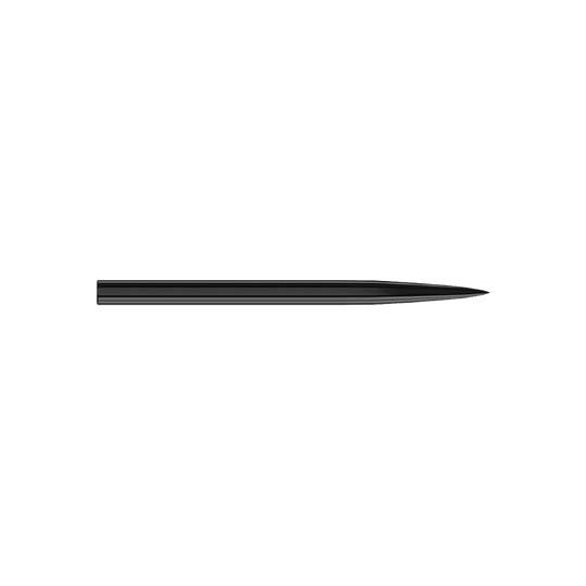 Puntas de dardos de acero Harrows - negras Das Bild zeigt eine schwarze Steeldartspitze. Sie ist schlank, gerade und hat eine spitze Spitze.