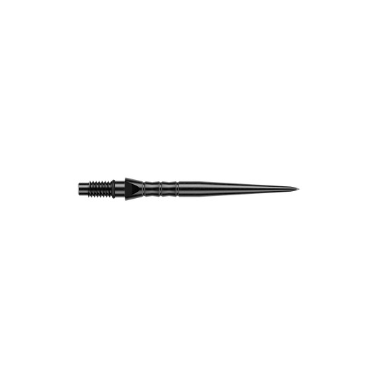Abgebildet sind schwarze Steeldartspitzen, vermutlich 26 mm lang. Die Dartspitzen werden für Steeldartpfeile verwendet.