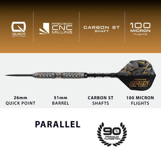Dardos de acero Harrow's Opus Quick Point Das Bild präsentiert die Harrows Opus Quick Point Steeldarts - 23g. Sie zeichnen sich durch ihre hochwertige Verarbeitung aus.