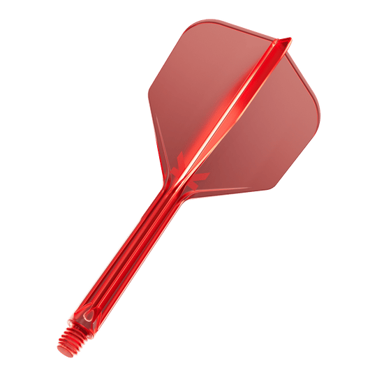 Sistema de vuelo Target K-Flex No6 - Rojo Das Bild zeigt einen roten Dart-Flügel mit Schaft aus Kunststoff. Er hat eine sechseckige Form und ein Schraubgewinde am Ende.