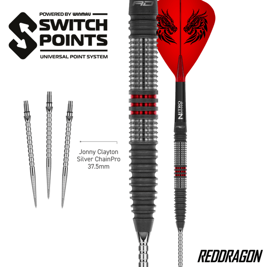 Red Dragon Jonny Clayton Hireath Switch Point Dardos de acero Abgebildet sind Red Dragon Jonny Clayton Hireath Switch Point Steeldarts. Diese Darts überzeugen durch ihre spezielle Form und hohe Qualität.