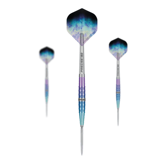 Dardos de acero Precise 180 Northern Lights Die Precise 180 Northern Lights Steeldarts sind als Set dargestellt. Mehrere Dartpfeile sind gemeinsam angeordnet.