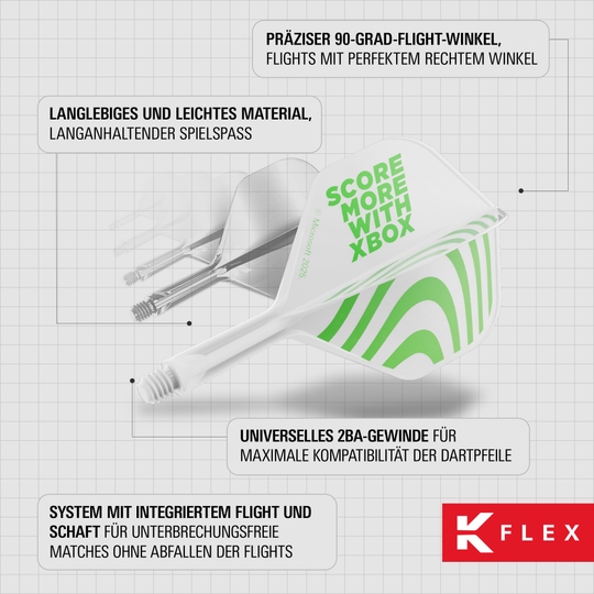 Plumas Target Xbox K-Flex No6 - Blancas Abgebildet sind die Target Xbox K-Flex No6 Flights - Weiß. Es handelt sich um weiße Dart-Flights in No6-Form von Target.