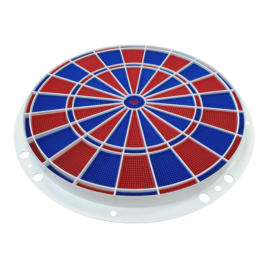 Repuestos para dardos Löwen Dart, juego de 82 segmentos y araña Das Bild zeigt ein rundes Dart-Segment- und Spider-Set in den Farben Blau und Rot. Es handelt sich um ein Ersatzteil für elektronische Dartscheiben, Modell Löwen Dart 82er.