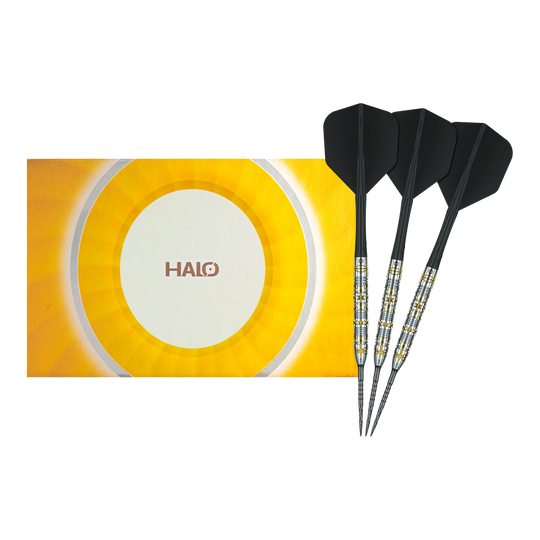 Dardos de acero Caliburn Halo H1 - 22,5 g Gezeigt wird ein vollständiges Set der Caliburn Halo H1 Steeldarts - 22,5 g. Die hochwertigen Pfeile sind ideal für den Dartsport.