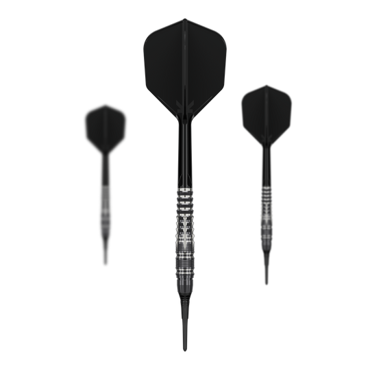 Dardos blandos Target Black Marque Blaze - 18 g Das Bild zeigt die Target Black Marque Blaze Softdarts - 18g als Set. Dieses Set eignet sich hervorragend für Dartspieler.
