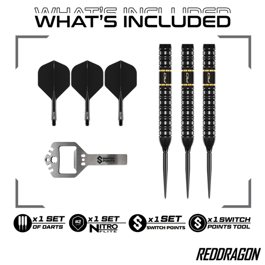 Dardos de acero de punto de conmutación paralelo Red Dragon Ascenso Hier sind die Red Dragon Ascend Parallel Switch Point Steeldarts zu sehen. Sie verfügen über eine parallele Form und wechselbare Spitzen.