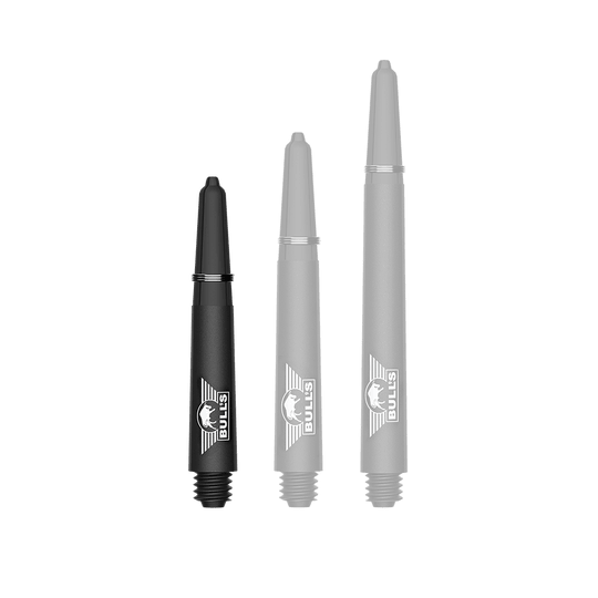 Ejes de carbono Bulls NL Capo - Negro Ein Bild mit dem Dateinamen BU55340_BullsNL_Capo_Carbon_Shafts_Schwarz_Short_34mm_1. Zu sehen ist wahrscheinlich ein kurzer schwarzer Carbon-Shaft für Darts.