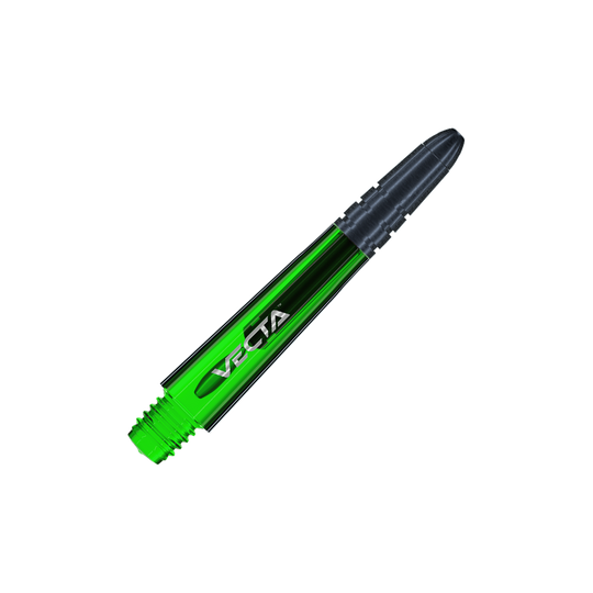7025-104_Winmau_Vecta_Shafts_Gr-n_34mm_2 Das Bild zeigt einen grünen Winmau Vecta Shaft für Darts. Der Schaft hat ein glänzendes, metallisches Design mit der Aufschrift "VECTA".