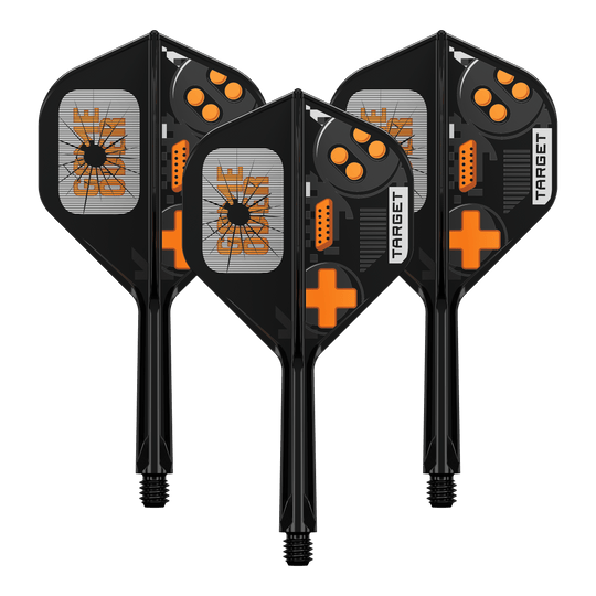 Ein Set Target K-Flex GameOver No2 Standard Flights, 26 mm. Die Abbildung zeigt die Flights in sortierter Form.