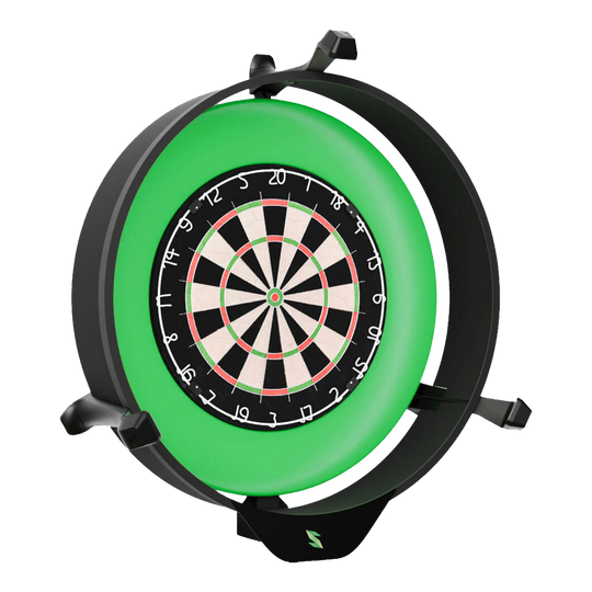 Sistema de puntuación automática electrónica Scolia Home 2 con anillo de iluminación 2026 Das Bild zeigt das Produkt "Scolia Home 2 Electronic Score System mit Beleuchtungsring". Es handelt sich um ein elektronisches Punktesystem für Dartscheiben mit einem leuchtenden grünen Ring.