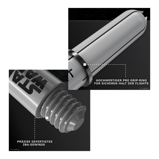 Gezeigt wird das Produkt Target Star Wars ProGrip Shafts - Grau. Die robusten Dartschäfte sind in Grau gehalten.