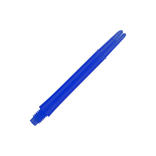 Ejes en L bloqueados rectos estilo L - Azul Das Bild zeigt einen geraden, blauen Dartshaft ohne Kappen. Der Schaft ist aus Kunststoff und hat ein Gewinde an einem Ende.