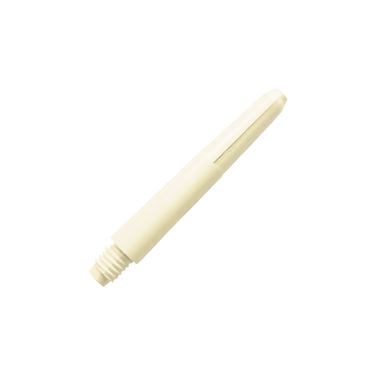 576_Nylon_Shafts_Naturweiss_35mm_2 Das Bild zeigt einen Nylon-Schaft in naturweiß. Der Schaft hat ein glattes Design mit einem Gewinde am unteren Ende.