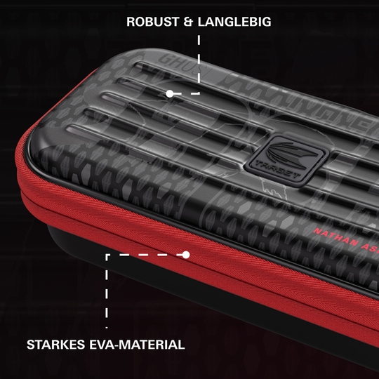 Estuche de dardos Nathan Aspinall de la serie Takoma Ghost Das Bild zeigt das Dartcase der Takoma Ghost Series Nathan Aspinall. Es handelt sich um ein spezielles Dartcase für Dartzubehör.